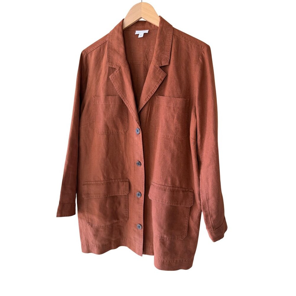 J. Jill Love Womens Size Medium Rust Brown Linen Light Jacket /Shacket Casual - Picture 6 of 7